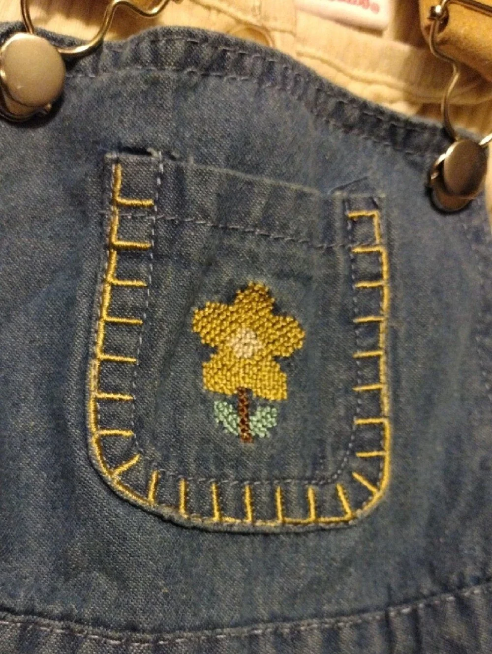 Denim Ruffle Overall Dress with Cream Ribbed Top - Picture 3 of 11